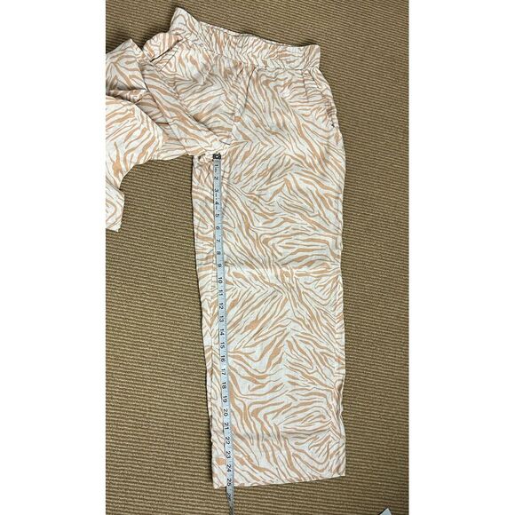 Nicole Miller Linen Wide Leg Cropped Linen Pants XS Beige Tan Animal Print - Picture 4 of 9